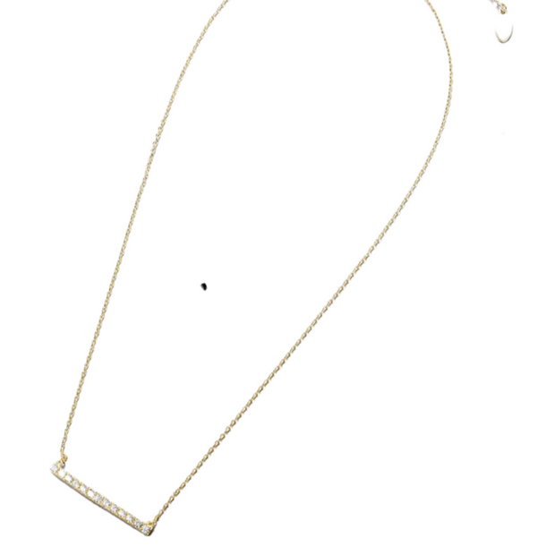 Diamond Bar Pendant Necklace | Gold