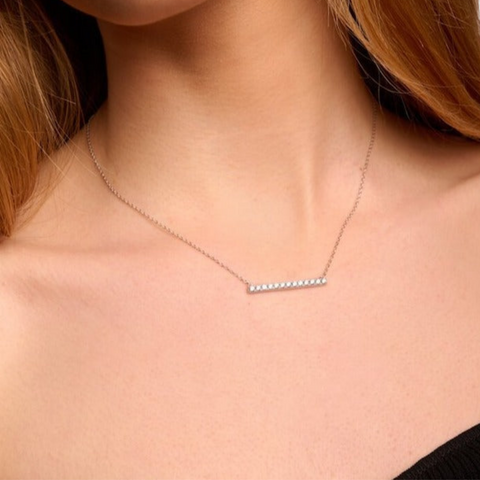 Diamond Bar Pendant Necklace | Silver